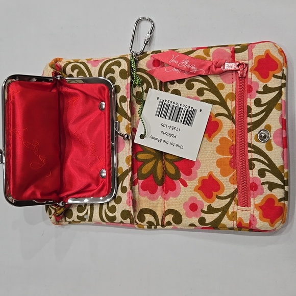 Vera Bradley One For the Money Folkloric Wallet Floral Change Pouch Key Ring Zip - Picture 11 of 12
